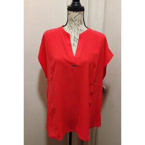 Calvin Klein Cap Sleeve, Mandarin Collar Blouse in Coral, Size Large  New